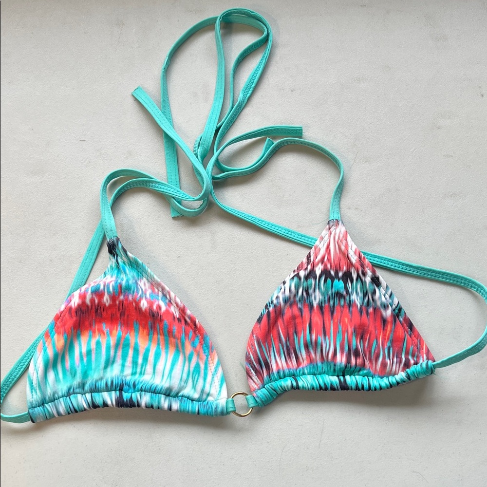 Letarte Multicolor Bikini Top with Turquoise Straps